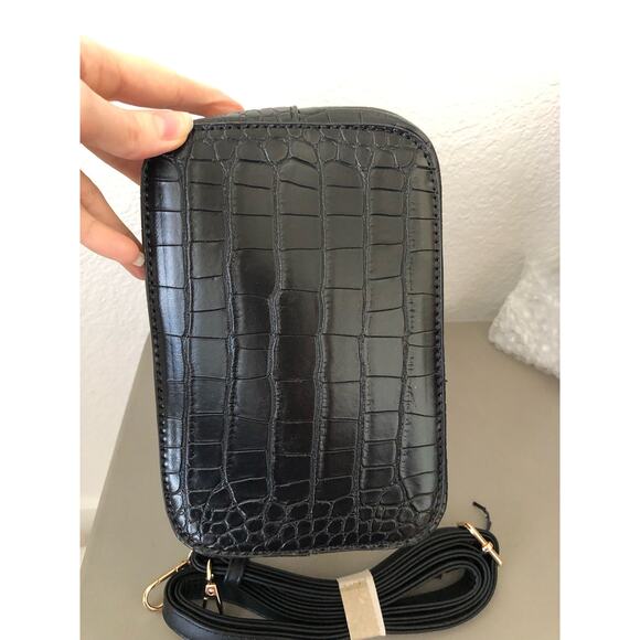 AOTA Elena Croc Top Bucket Bag with Crossbody Strap in Black - Picture 11 of 12